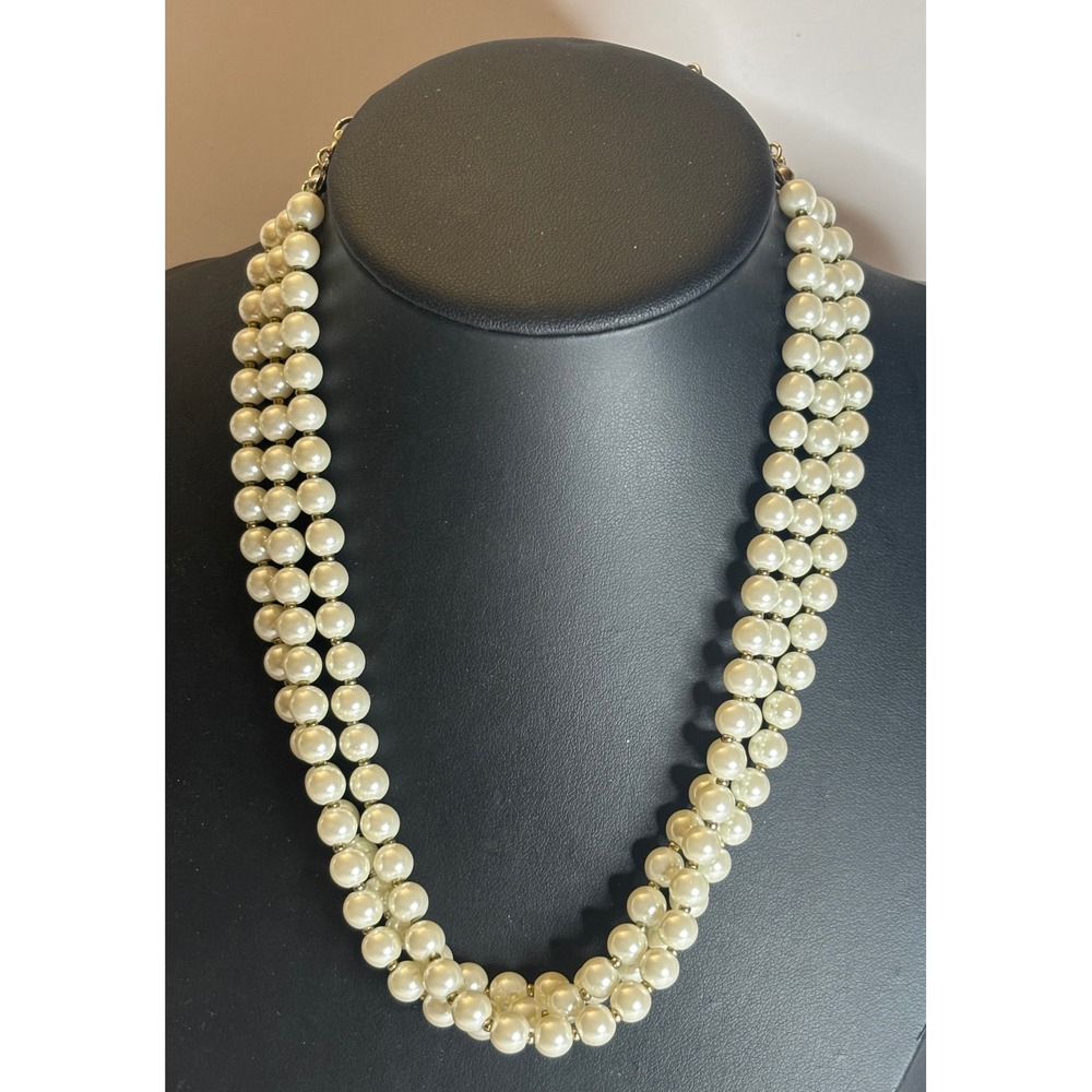Vintage Glass Pearl Necklace 3 Strand Cream Silver Tone 17" Charter Club Bridal